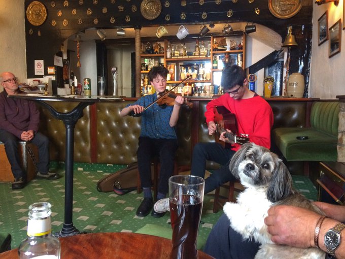 duo playing violin and guitar in pub at Filey folk festival