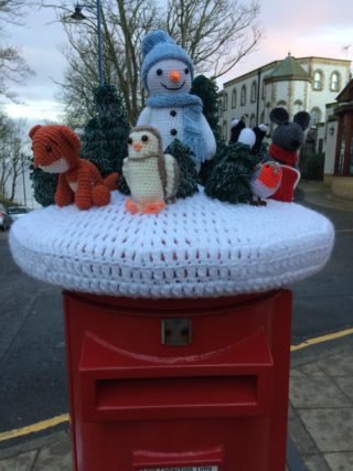 knitted hat on the Filey post box